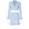 Elegant Feather Blazer Suit Two Piece Sets Women Autumn 2023 Sexy Outfits Matching Set Long Sleeve Blazer and Skirt Set