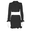 Elegant Feather Blazer Suit Two Piece Sets Women Autumn 2023 Sexy Outfits Matching Set Long Sleeve Blazer and Skirt Set
