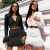 Elegant Feather Blazer Suit Two Piece Sets Women Autumn 2023 Sexy Outfits Matching Set Long Sleeve Blazer and Skirt Set