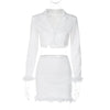 Elegant Faux Fur Feather Blazer Suit Two Piece Sets Women Autumn 2023 Sexy Outfits Matching Set Long Sleeve Blazer and Skirt Set