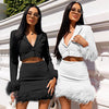 Elegant Faux Fur Feather Blazer Suit Two Piece Sets Women Autumn 2023 Sexy Outfits Matching Set Long Sleeve Blazer and Skirt Set