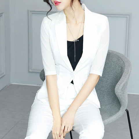 Elegant Female Summer Thin Suits Black White Lace Suit Women Office Blazer Thin Slim Fit Breathable Blazer For Work Ma089