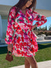 Elegant Floral Print Ruffle Mini Dress Dress Spring Summer Casual Long Sleeve A-Line Dress Sexy V Neck Elastic Waist Mini Dress