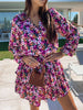 Elegant Floral Print Ruffle Mini Dress Dress Spring Summer Casual Long Sleeve A-Line Dress Sexy V Neck Elastic Waist Mini Dress