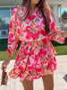 Elegant Floral Print Ruffle Mini Dress Dress Spring Summer Casual Long Sleeve A-Line Dress Sexy V Neck Elastic Waist Mini Dress