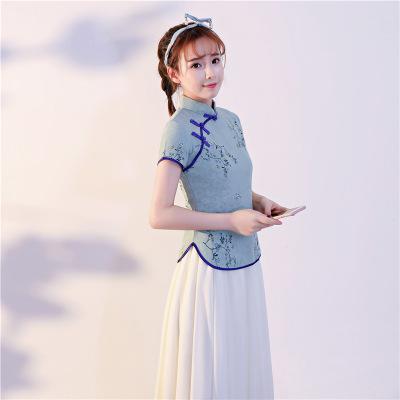 Elegant Flower Women Business Shirt Chinese Vintage Cotton Short Sleeve Blouse Top Noble Lady Casual Clothing Plus Size 3XL