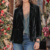 Elegant Golden Velvet Women Blazers Long Sleeve Big Pockets Single Button Autumn Winter Lapel Office Suit Jacket Coat Workwear