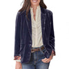 Elegant Golden Velvet Women Blazers Long Sleeve Big Pockets Single Button Autumn Winter Lapel Office Suit Jacket Coat Workwear