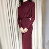 Elegant High Waist Solid Color Office Women Maxi Dress Autumn Winter Long Sleeve Bodycon Ruched Sexy Lady Evening Party Dresses