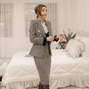 Elegant Houndstooth Women Skirt Suit One Button Slim Blazer & Mid-length Skirt 2022 Autumn Casual Plaid 2 Pieces Set feminino