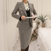 Elegant Houndstooth Women Skirt Suit One Button Slim Blazer & Mid-length Skirt 2022 Autumn Casual Plaid 2 Pieces Set feminino