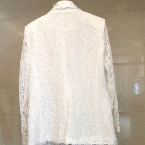 Elegant Korean Ladies Floral Embroidery Lace Lapel Blazer Autumn Long Sleeve Double Breasted Womens Slim Fit Coats