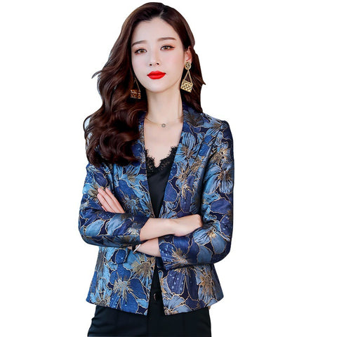 Elegant Ladies Blazer 2023 Spring Autumn Clothes Short Jacket Single Button Print Suit Coat Women Blazers Outerwear