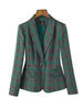 Elegant Ladies Formal Skirt Suit Women Green Coffee Plaid Long Sleeve Two Piece Set Blazer for Business Work Wear