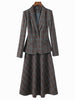 Elegant Ladies Formal Skirt Suit Women Green Coffee Plaid Long Sleeve Two Piece Set Blazer for Business Work Wear