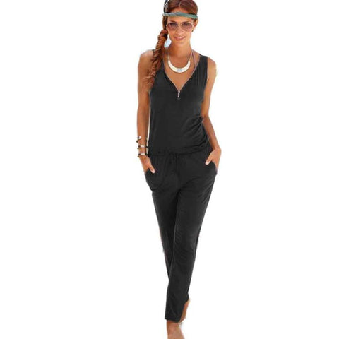Elegant Ladies Jumpsuit Women Summer Sleeveless V-Neck Long Trousers Women Casual Sexy Playsuit Overalls Jumpsuits Pants #LH