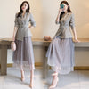 Elegant Lady Spring Autumn Designers Women Notched Lace Up Blazer Suit Mesh Pleated Skirt Set Office Party Outfits