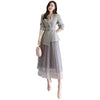 Elegant Lady Spring Autumn Designers Women Notched Lace Up Blazer Suit Mesh Pleated Skirt Set Office Party Outfits