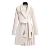 Elegant Long Blazer Pleated Women Notched Long Sleeve Tunic Sashes Solid Slim Loose Blazers Female Spring