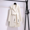 Elegant Long Blazer Pleated Women Notched Long Sleeve Tunic Sashes Solid Slim Loose Blazers Female Spring