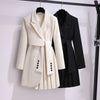 Elegant Long Blazer Pleated Women Notched Long Sleeve Tunic Sashes Solid Slim Loose Blazers Female Spring