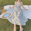 Elegant Long Flower Strap Dress Women Vintage Sweet Print Korean Slip Fairy Dress Casual Calssy Party Princess Dress Spring 2023