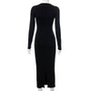 Elegant Long Sleeve Knitted Maxi Dresses for Women Autumn Winter 2022 Party Sexy  Long Cut Out Dress Ladies Outfits Black