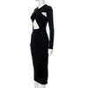 Elegant Long Sleeve Knitted Maxi Dresses for Women Autumn Winter 2022 Party Sexy  Long Cut Out Dress Ladies Outfits Black