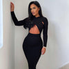 Elegant Long Sleeve Knitted Maxi Dresses for Women Autumn Winter 2022 Party Sexy  Long Cut Out Dress Ladies Outfits Black