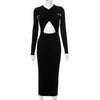Elegant Long Sleeve Knitted Maxi Dresses for Women Autumn Winter 2022 Party Sexy  Long Cut Out Dress Ladies Outfits Black