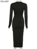 Elegant Long Sleeve Party Dresses For Women 2023 Spring Cut Out Slit Sexy Black Dress Bandage Bodycon Maxi Long Dress Autumn