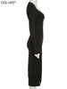 Elegant Long Sleeve Party Dresses For Women 2023 Spring Cut Out Slit Sexy Black Dress Bandage Bodycon Maxi Long Dress Autumn