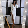 Elegant Long Sleeve White Bodycon Long Dress for Women Slit Sexy Party Evening Maxi Dresses 2022 Red Christmas Festival Clothing