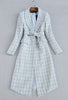 Elegant Medium Long Plaid Suit Coat and High Waist Faux Woolen Plaid Skirt Office Lady Clothing Set