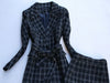 Elegant Medium Long Plaid Suit Coat and High Waist Faux Woolen Plaid Skirt Office Lady Clothing Set