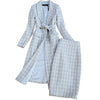 Elegant Medium Long Plaid Suit Coat and High Waist Faux Woolen Plaid Skirt Office Lady Clothing Set