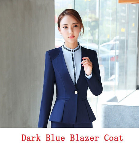 Elegant Navy Blue Formal Blazers & Jackets Coat For Business Women Female Outwear Ladies Office Work Wear Uniform Tops Plus Size
