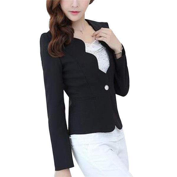 Elegant  style women long sleeve slim blazers Single Button lady work wear short blazers V-neck femme bodycon officewear coats
