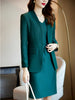 Elegant Office Ladies Skirt Suit for Business Work Interview Wear Women Green Coffee Navy Slim Blazer Two Piece Set