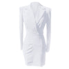 Elegant Office Ladies Women Padded Shoulder Ruched Blazer Dress Long Sleeve White Pencil Dress Office Workwear Blazer Vestidos