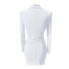 Elegant Office Ladies Women Padded Shoulder Ruched Blazer Dress Long Sleeve White Pencil Dress Office Workwear Blazer Vestidos