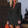 Elegant Office Ladies Women Padded Shoulder Ruched Blazer Dress Long Sleeve White Pencil Dress Office Workwear Blazer Vestidos