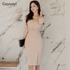 Elegant Office Lady Dress 2022 Autumn High Waist Decorative Buttons Three Quarter Sleeve Front Hem Side Slit Party Tight Dress