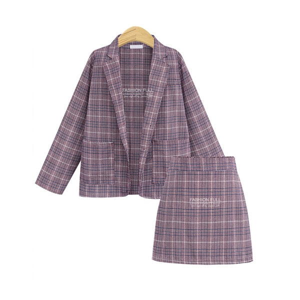 Elegant Office Plaid Suit Jacket + Skirt Suit Ladies Suits Autumn and Winter Long-sleeved Single-breasted Pocket Blazers