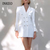 Elegant Office lady Textured blazer dress white 2023 Autumn winter Double breasted pockets Long tweed jacket Women's INKEO 2O077