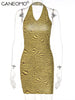 Elegant Open Back Bodycon Printed Halter Mini Dresses Summer Sexy Party Evening Backless Bandage Short Birthday Dress For Women