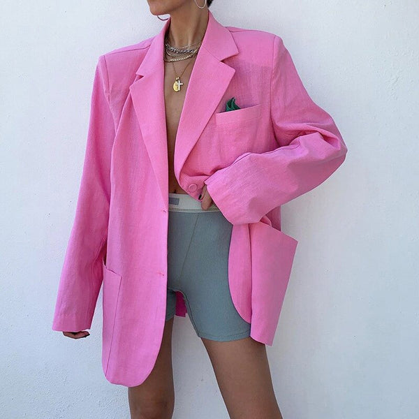 Elegant Oversized Single Breasted Long Women Blazer Suit Casual 2023 Autumn Full Sleeve Notched Office Ladies Blazer Jacket Coat