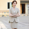 Elegant Plaid Formal Women Business Suits Summer Short Sleeve Professional Office Work Wear Blazers OL Styles Ladies Career Suit