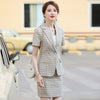 Elegant Plaid Formal Women Business Suits Summer Short Sleeve Professional Office Work Wear Blazers OL Styles Ladies Career Suit