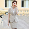 Elegant Plaid Formal Women Business Suits Summer Short Sleeve Professional Office Work Wear Blazers OL Styles Ladies Career Suit